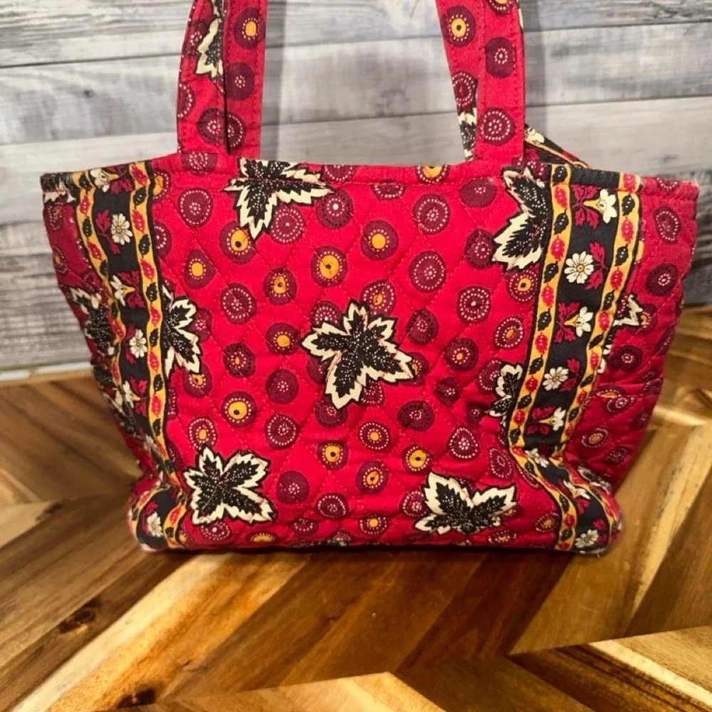 Vintage 90s Vera Bradley Red Quilted Floral Tote Zip Closure Wristlet Pockets